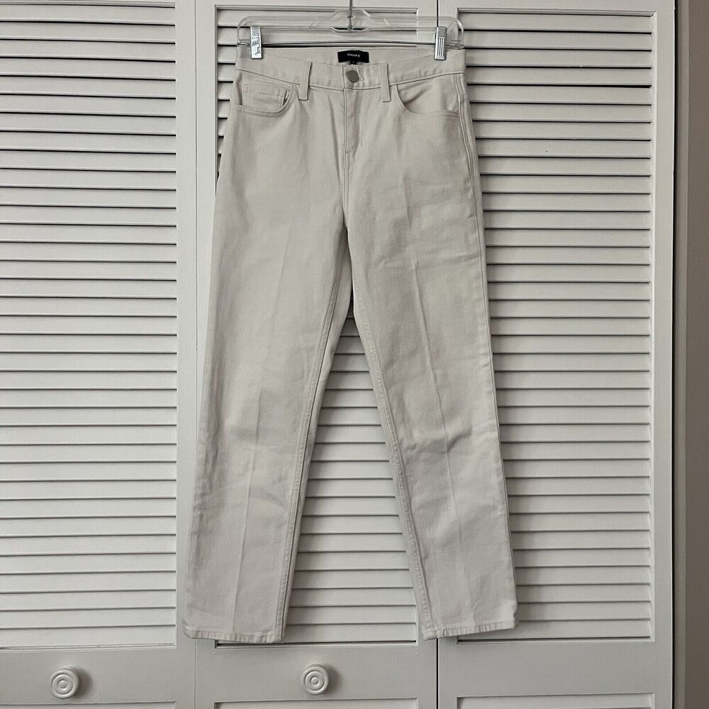Theory 5 pocket denim pants, cream color, Size 26, cotton blend, cropped, chic.